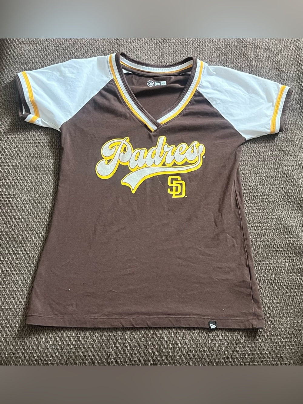 San Diego Padres MLB Baseball New Era Brown Yellow Jersey Shirt-Womens Small